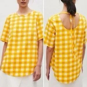 COS Womens Yellow Gingham Check Tie-Back Short Sleeve Tunic Top Size 4